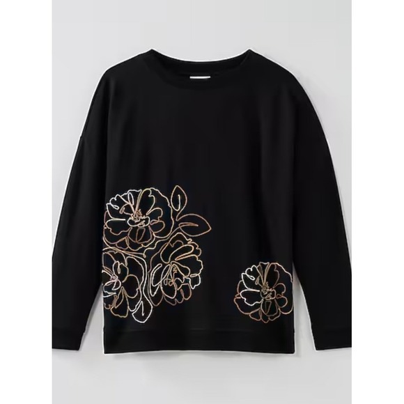 JJill Black Embroidered Floral Crewneck Sweatshirt Women's S Petite - Picture 6 of 7